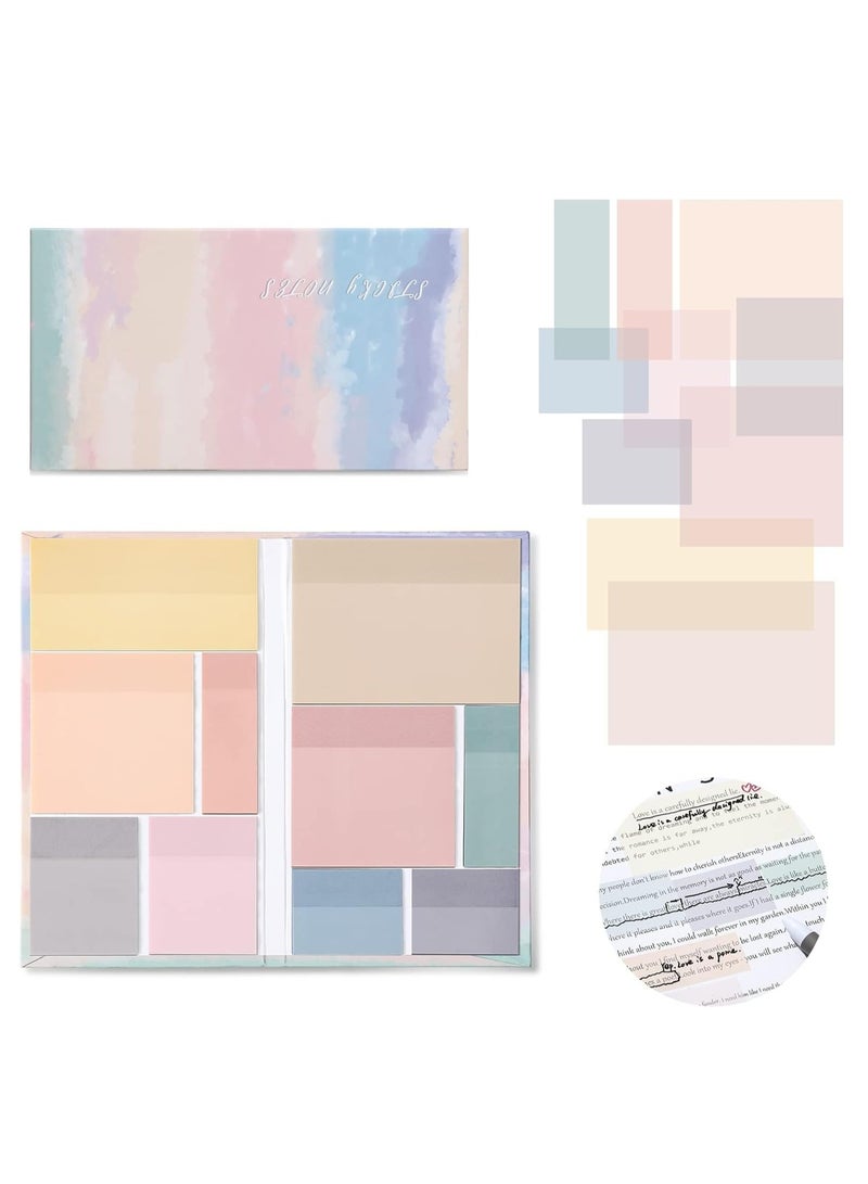 Transparent Sticky Notes Set, 6 Sizes Clear Pads with 10 Colors, Waterproof Self-Stick Translucent Notes, See Through for Bible Tabs, Book Office, 500 Sheets - Image 1